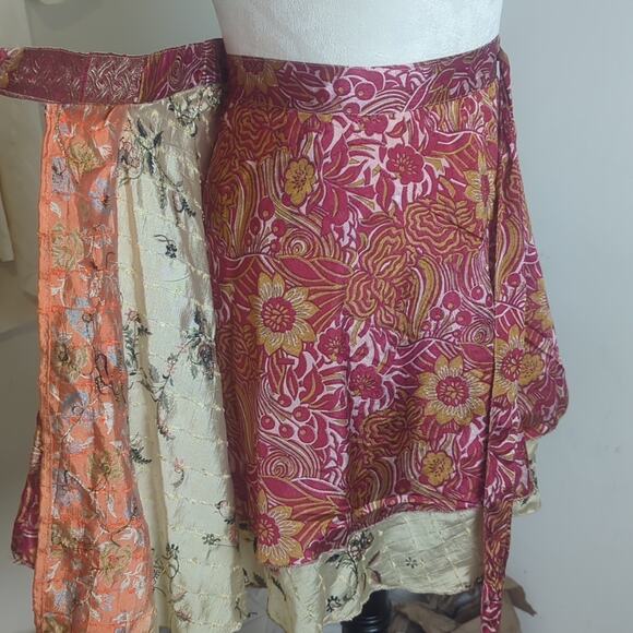Whimsical Fairycore Recycled Silk Boho Embroidered Wrap Skirt Women's One size - Picture 6 of 11